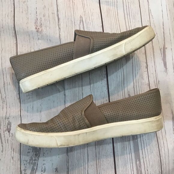 VINCE Gray Perforated Leather Slip On Sneakers - Picture 3 of 8